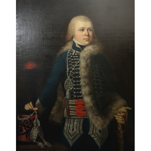 3048 - CONTINENTAL SCHOOL, POSSIBLY CIRCA 1800OFFICER OF THE 1st FRENCH HUSSARS, 1787Oil on canvas, 115 x 9... 