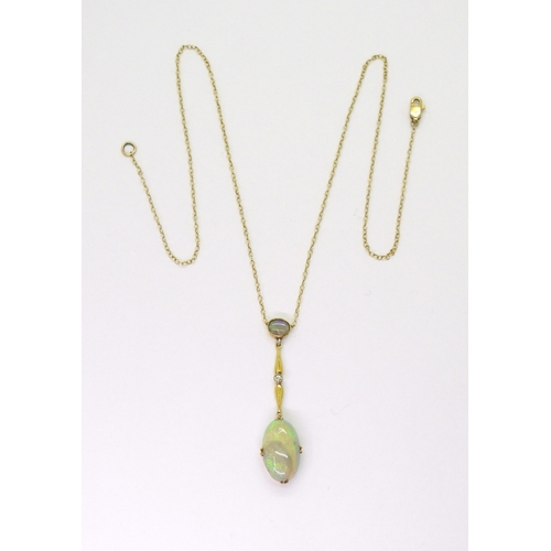 2778 - AN OPAL AND WHITE SAPPHIRE NECKLACEmounted in 9ct gold and set with an oval cabochon opal of approx ... 