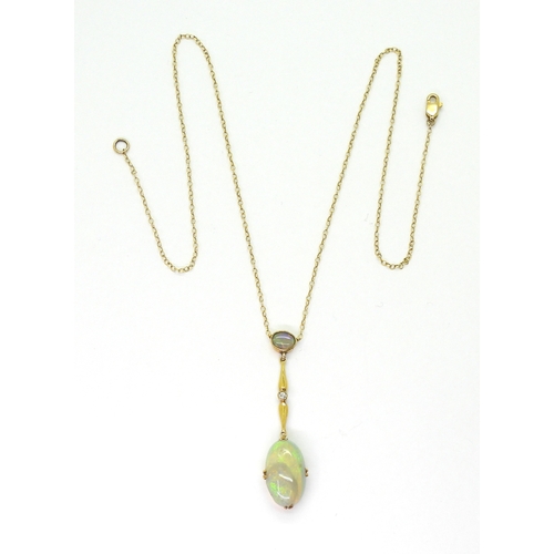 2778 - AN OPAL AND WHITE SAPPHIRE NECKLACEmounted in 9ct gold and set with an oval cabochon opal of approx ... 