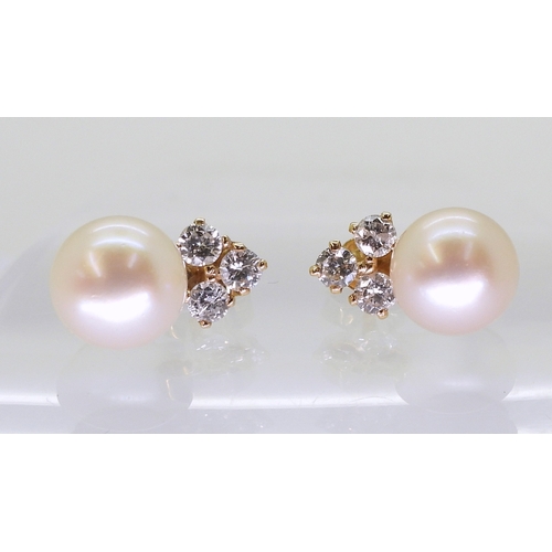 2781 - PEARL & DIAMOND EARRINGSmounted in 18ct yellow gold with post and butterfly fitting, each earrin... 