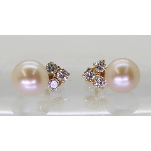 2781 - PEARL & DIAMOND EARRINGSmounted in 18ct yellow gold with post and butterfly fitting, each earrin... 