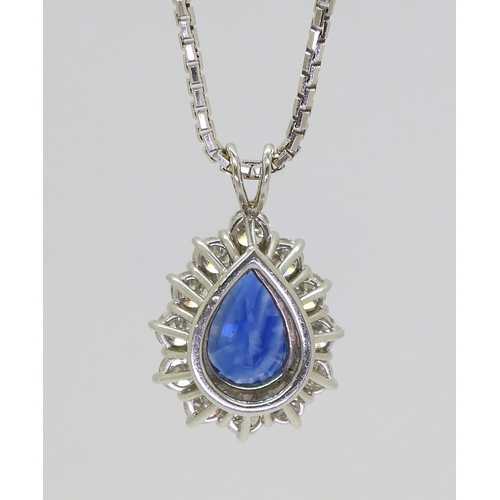 2784 - A SAPPHIRE & DIAMOND PENDANT made in 18ct white gold, the sapphire measures approx 9mm x 6m... 