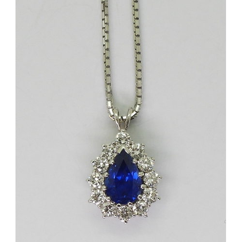 2784 - A SAPPHIRE & DIAMOND PENDANT made in 18ct white gold, the sapphire measures approx 9mm x 6m... 