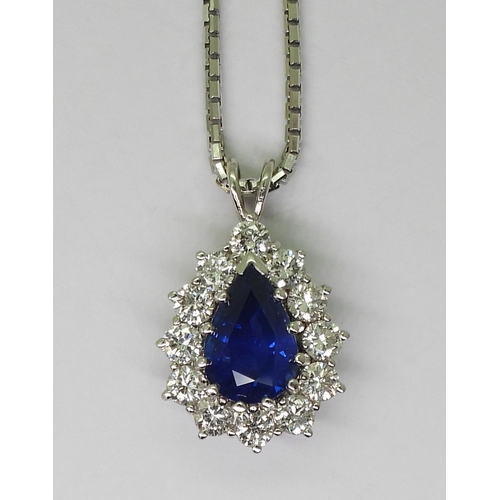 2784 - A SAPPHIRE & DIAMOND PENDANT made in 18ct white gold, the sapphire measures approx 9mm x 6m... 