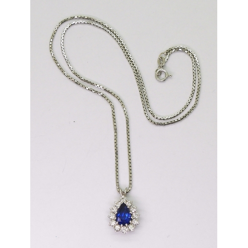 2784 - A SAPPHIRE & DIAMOND PENDANT made in 18ct white gold, the sapphire measures approx 9mm x 6m... 