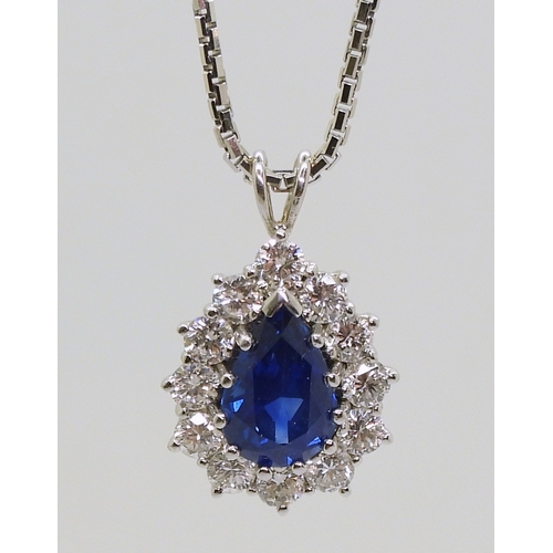 2784 - A SAPPHIRE & DIAMOND PENDANT made in 18ct white gold, the sapphire measures approx 9mm x 6m... 