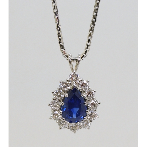 2784 - A SAPPHIRE & DIAMOND PENDANT made in 18ct white gold, the sapphire measures approx 9mm x 6m... 