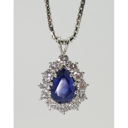 2784 - A SAPPHIRE & DIAMOND PENDANT made in 18ct white gold, the sapphire measures approx 9mm x 6m... 