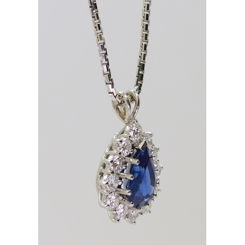 2784 - A SAPPHIRE & DIAMOND PENDANT made in 18ct white gold, the sapphire measures approx 9mm x 6m... 