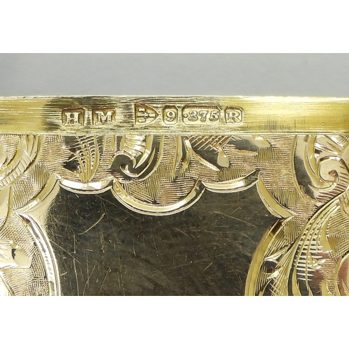 2789 - A 9CT GOLD VESTA CASEwith all over floral engraving, dimensions 5.2cm x 3.9cm, 0.7cm. Chester hallma... 