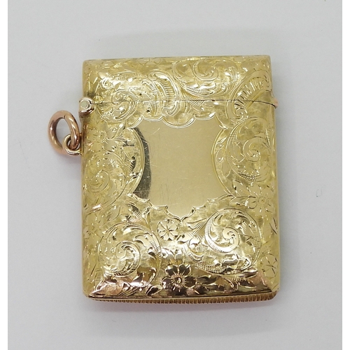 2789 - A 9CT GOLD VESTA CASEwith all over floral engraving, dimensions 5.2cm x 3.9cm, 0.7cm. Chester hallma... 