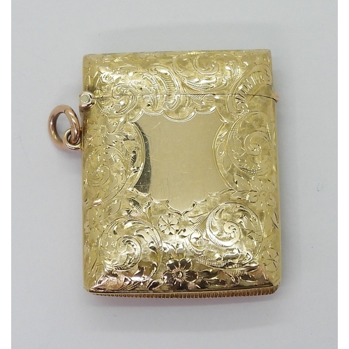 2789 - A 9CT GOLD VESTA CASEwith all over floral engraving, dimensions 5.2cm x 3.9cm, 0.7cm. Chester hallma... 