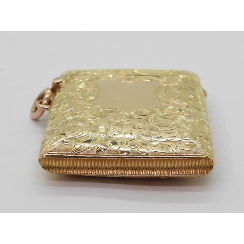 2789 - A 9CT GOLD VESTA CASEwith all over floral engraving, dimensions 5.2cm x 3.9cm, 0.7cm. Chester hallma... 