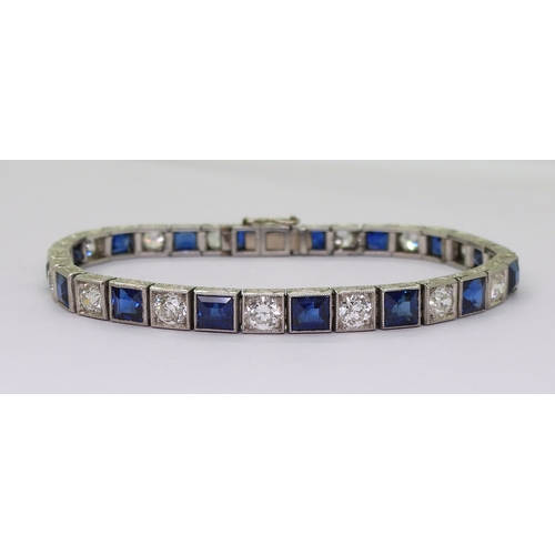 2791 - A SAPPHIRE & DIAMOND LINE BRACELETgently tapering in size from 4.3mm x 4.7mm x 3.1mm to 3.4mm x ... 