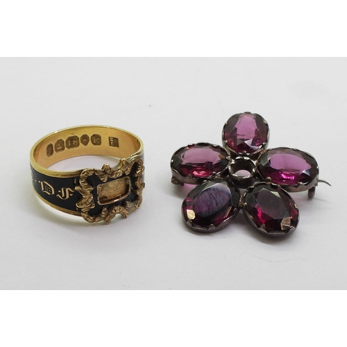 2815 - TWO ANTIQUE JEWELSan 18ct gold mourning ring, with nice clear hallmarks for 1825, with a black ename... 