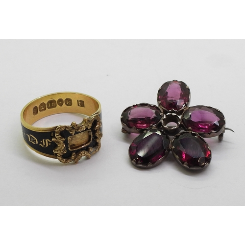 2815 - TWO ANTIQUE JEWELSan 18ct gold mourning ring, with nice clear hallmarks for 1825, with a black ename... 