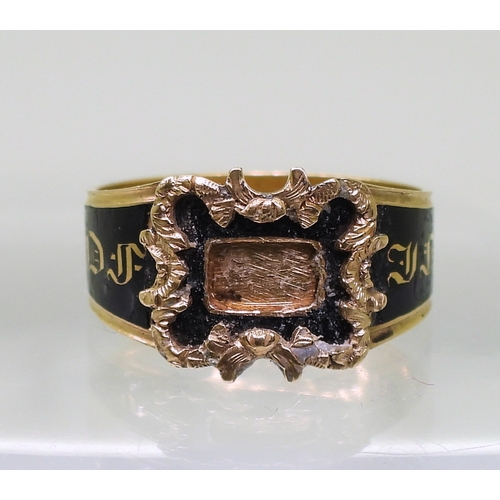 2815 - TWO ANTIQUE JEWELSan 18ct gold mourning ring, with nice clear hallmarks for 1825, with a black ename... 