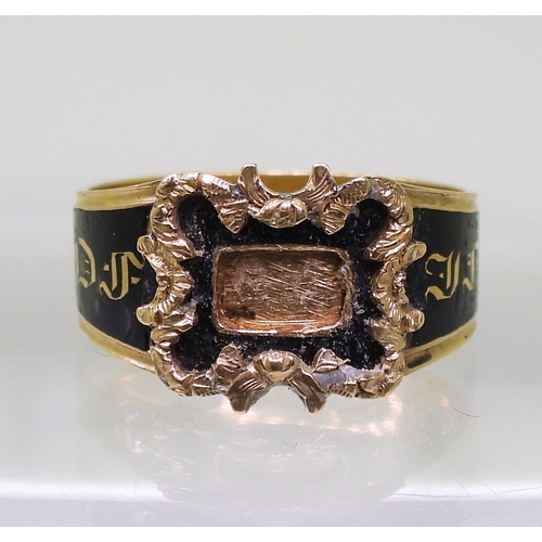 2815 - TWO ANTIQUE JEWELSan 18ct gold mourning ring, with nice clear hallmarks for 1825, with a black ename... 