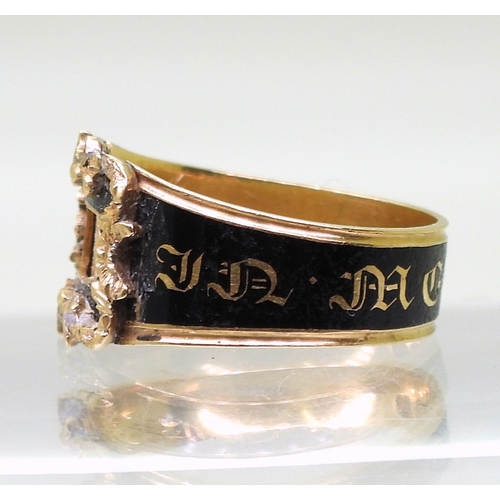 2815 - TWO ANTIQUE JEWELSan 18ct gold mourning ring, with nice clear hallmarks for 1825, with a black ename... 