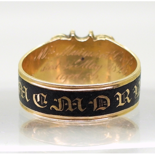 2815 - TWO ANTIQUE JEWELSan 18ct gold mourning ring, with nice clear hallmarks for 1825, with a black ename... 