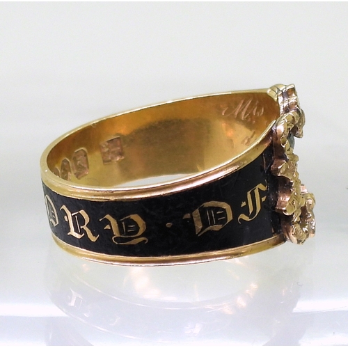 2815 - TWO ANTIQUE JEWELSan 18ct gold mourning ring, with nice clear hallmarks for 1825, with a black ename... 