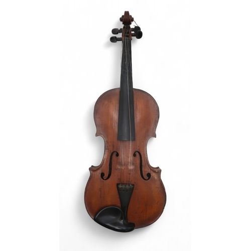 2642B - MATHEW HARDY & SON A Scottish one piece back violin 35cm bearing label to the interior MADE BY M... 