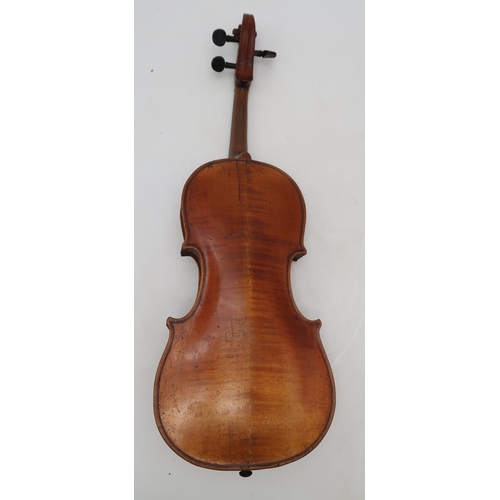 2642D - VIOLIN & BOWA two piece back violin 33 cm together with a brass and mother of pearl mounted bow ... 