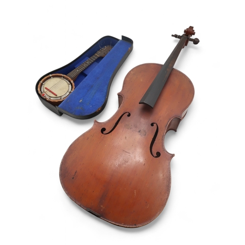 2642E - A 4/4 CELLO with tailpiece and bridge, and a mandolin banjo in a hardcase