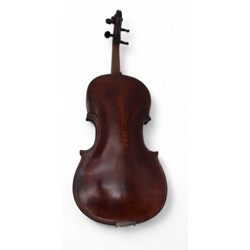 2642G - A TWO PIECE BACK VIOLIN 36 cm, together with a fitted wooden case