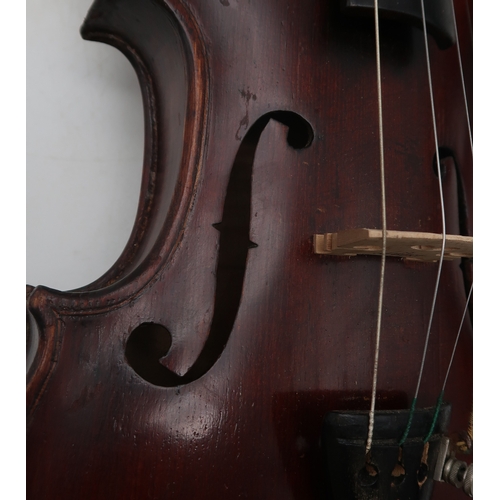 2642G - A TWO PIECE BACK VIOLIN 36 cm, together with a fitted wooden case