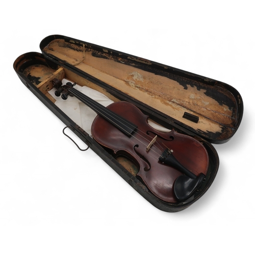 2642G - A TWO PIECE BACK VIOLIN 36 cm, together with a fitted wooden case