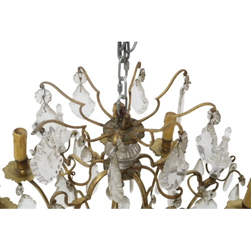 2058 - AN ARTS AND CRAFTS CHANDELIER with stylized brass ring with rectangular glass pendants, 61cm drop x ... 