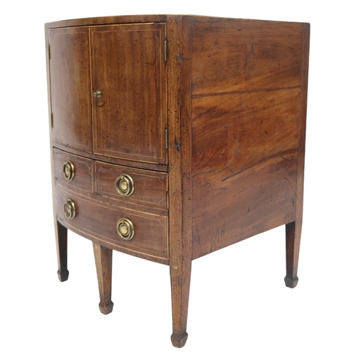 2062 - A SCOTTISH GEORGIAN MAHOGANY BOWFRONT BEDSIDE COMMODE with pair of cabinet doors over slide out... 