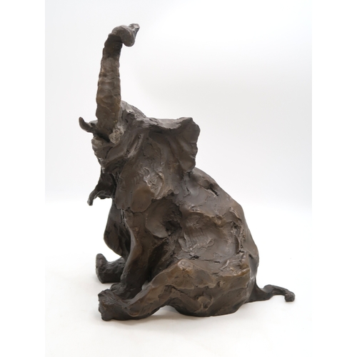 3002 - CONTEMPORARY SCHOOL SEATED ELEPHANTBronze, 48cm (19