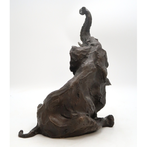 3002 - CONTEMPORARY SCHOOL SEATED ELEPHANTBronze, 48cm (19