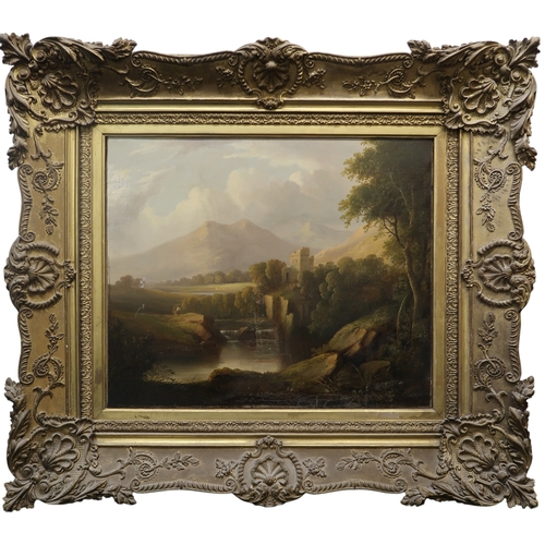 3021 - SCOTTISH SCHOOL (19th CENTURY)CASTLE RUIN ON A RIVER Oil on canvas, 62.5 x 75cm (24.5 x 29.5