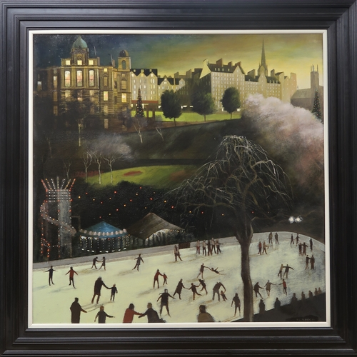 3026 - † LOUIS SINCLAIR MCNALLY (SCOTTISH B.1963)SKATERS BY THE MOUND, EDINBURGHOil on canvas, signed lower... 