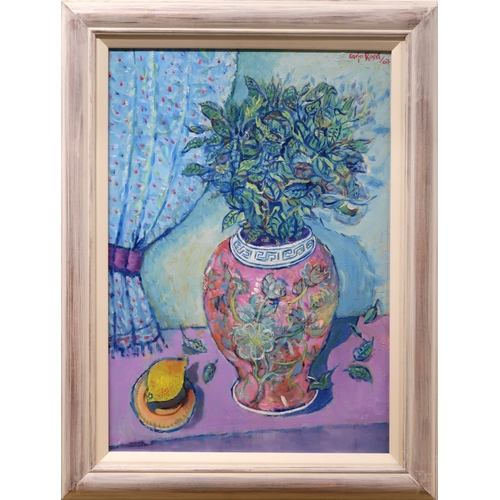 3033 - CARLO ROSSI RSW RSI (SCOTTISH 1921-2010)ORIENTAL POT WITH BASIL AND LEMONOil on panel, signed upper ... 