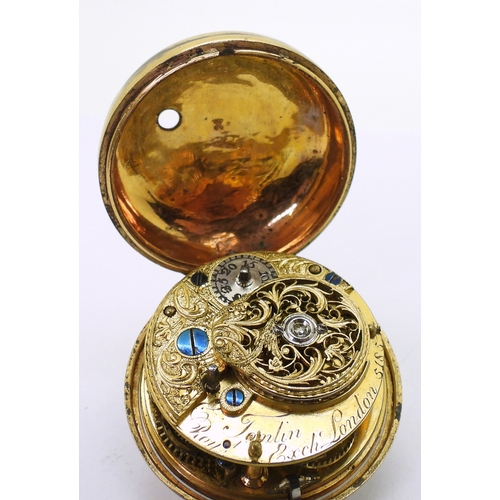 2885 - A PAIR CASED POCKET WATCHin gilded white metal, with white enamelled dial with Arabic numerals and g... 