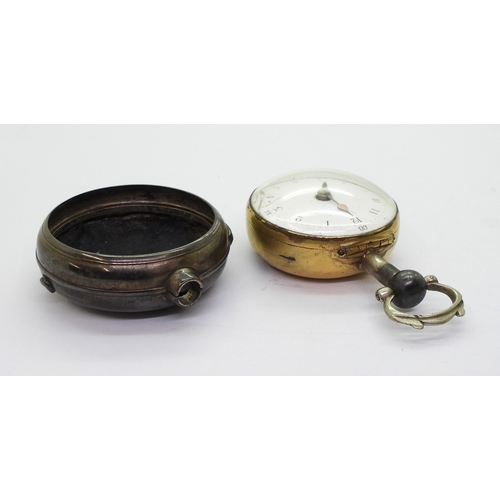 2885 - A PAIR CASED POCKET WATCHin gilded white metal, with white enamelled dial with Arabic numerals and g... 