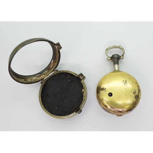 2885 - A PAIR CASED POCKET WATCHin gilded white metal, with white enamelled dial with Arabic numerals and g... 