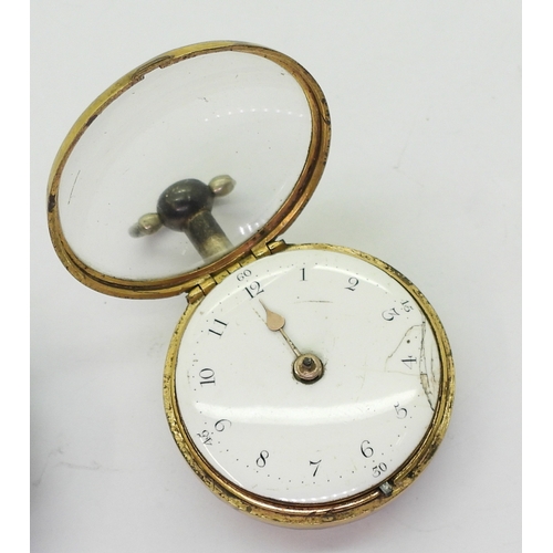 2885 - A PAIR CASED POCKET WATCHin gilded white metal, with white enamelled dial with Arabic numerals and g... 