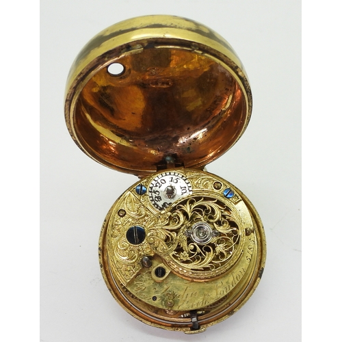 2885 - A PAIR CASED POCKET WATCHin gilded white metal, with white enamelled dial with Arabic numerals and g... 