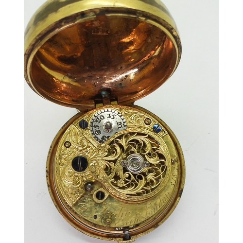 2885 - A PAIR CASED POCKET WATCHin gilded white metal, with white enamelled dial with Arabic numerals and g... 