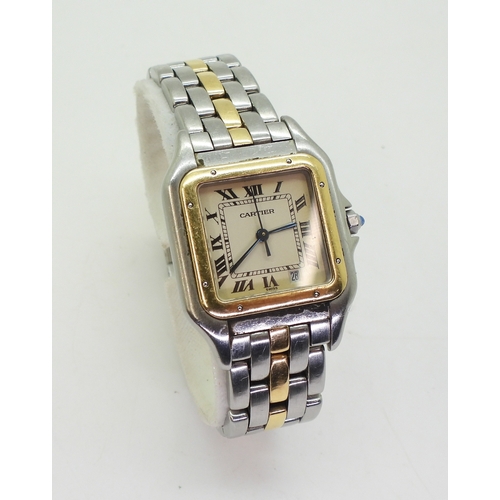 2890 - A PANTHERE DE CARTIER QUARTZin brushed stainless steel and gold, black roman numerals to the cream d... 