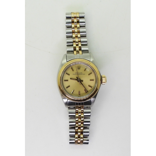 2892 - A LADIES OYSTER PERPETUALin stainless steel and gold. A gold coloured dial, baton numerals and hands... 