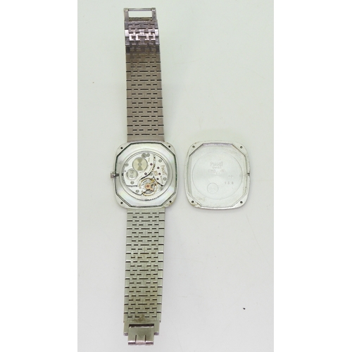 2893 - A RETRO DIAMOND SET PIAGETwith crocodile skin textured bezel and strap, the dial set with pave set d... 