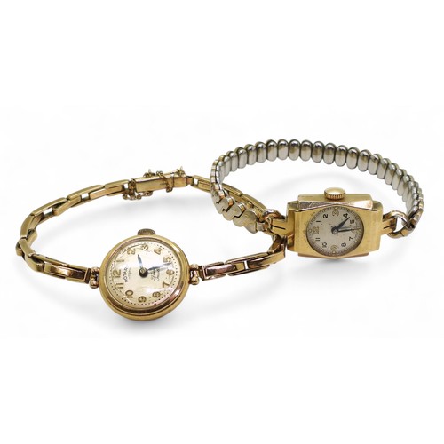 739 - A 9ct gold ladies Rotary watch and strap, weight 14.5gms, together with a 9ct gold cased watch with ... 