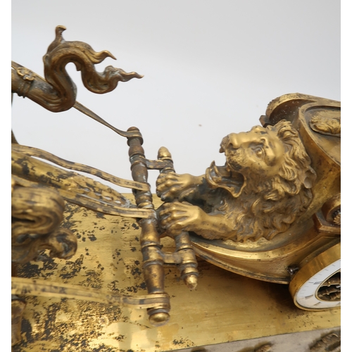 2282 - AN EARLY 19TH CENTURY FRENCH ORMOLU MANTEL CLOCKmodelled as Telemachus standing in a horse driven ch... 