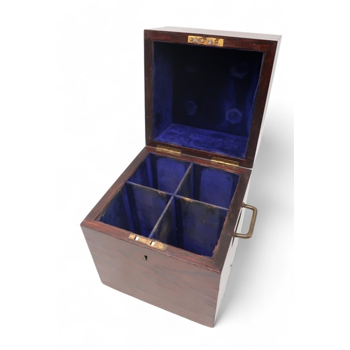 2284 - A 19TH CENTURY ROSEWOOD FOUR BOTTLE DECANTER BOXwith original four decanters and stoppers, the box w... 